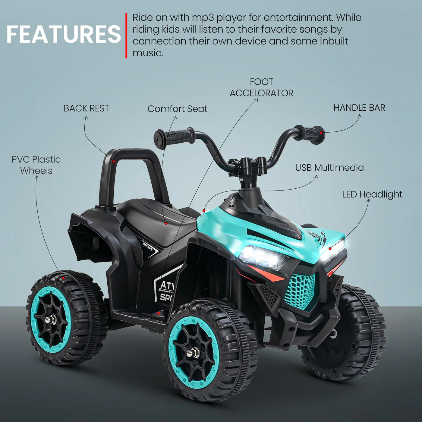Monster ATV Rechargeable Battery Operated Electric Kids Bike (ASH / GREEN)
