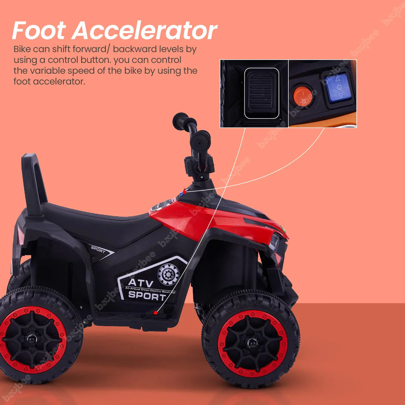 Monster ATV Rechargeable Battery Operated Electric Kids Bike (RED)