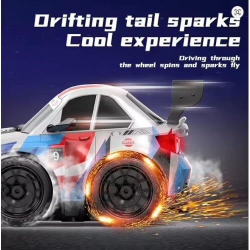 High-Speed RC Drift Car with Spark Effect | Short Axis 2.4GHz Remote Control Racing Toy with LED Lights & Replaceable Drift Tyres for Kids & Adults