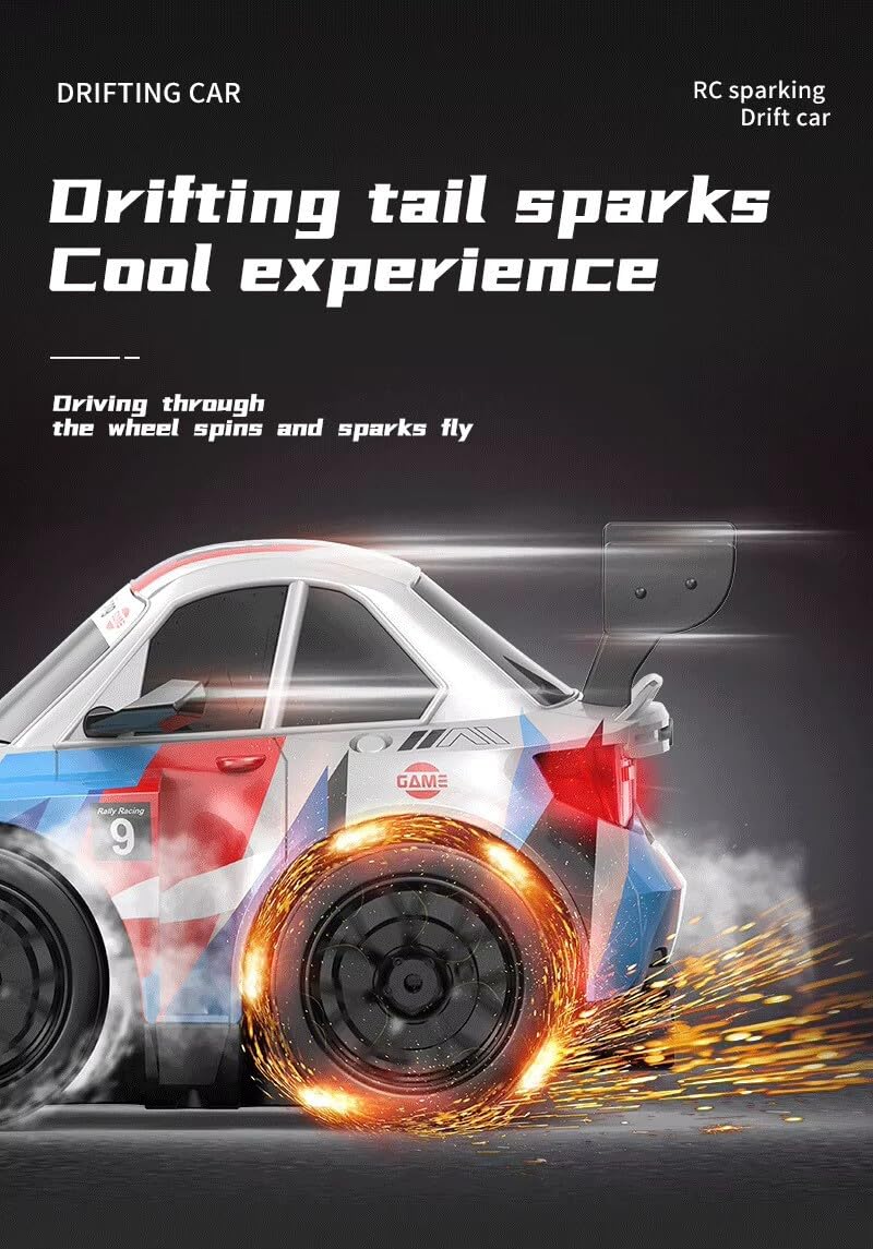 High-Speed RC Drift Car with Spark Effect | Short Axis 2.4GHz Remote Control Racing Toy with LED Lights & Replaceable Drift Tyres for Kids & Adults