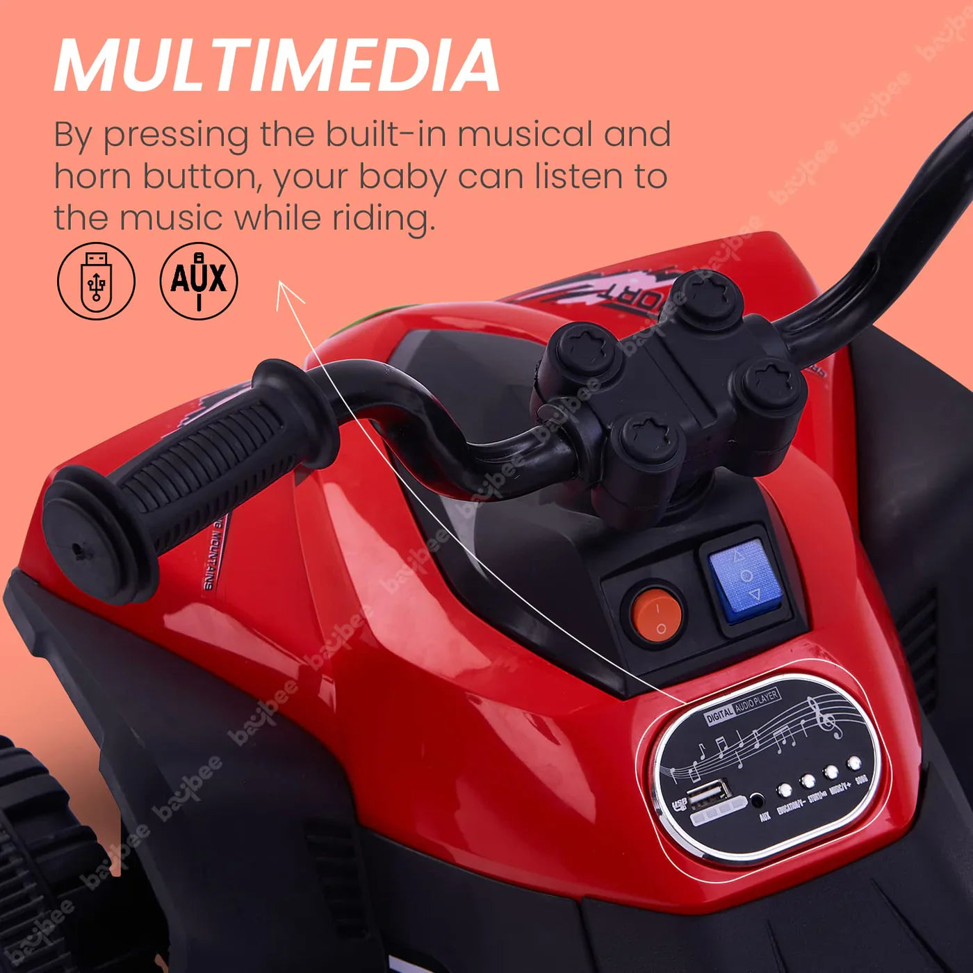 Monster ATV Rechargeable Battery Operated Electric Kids Bike  (RED)