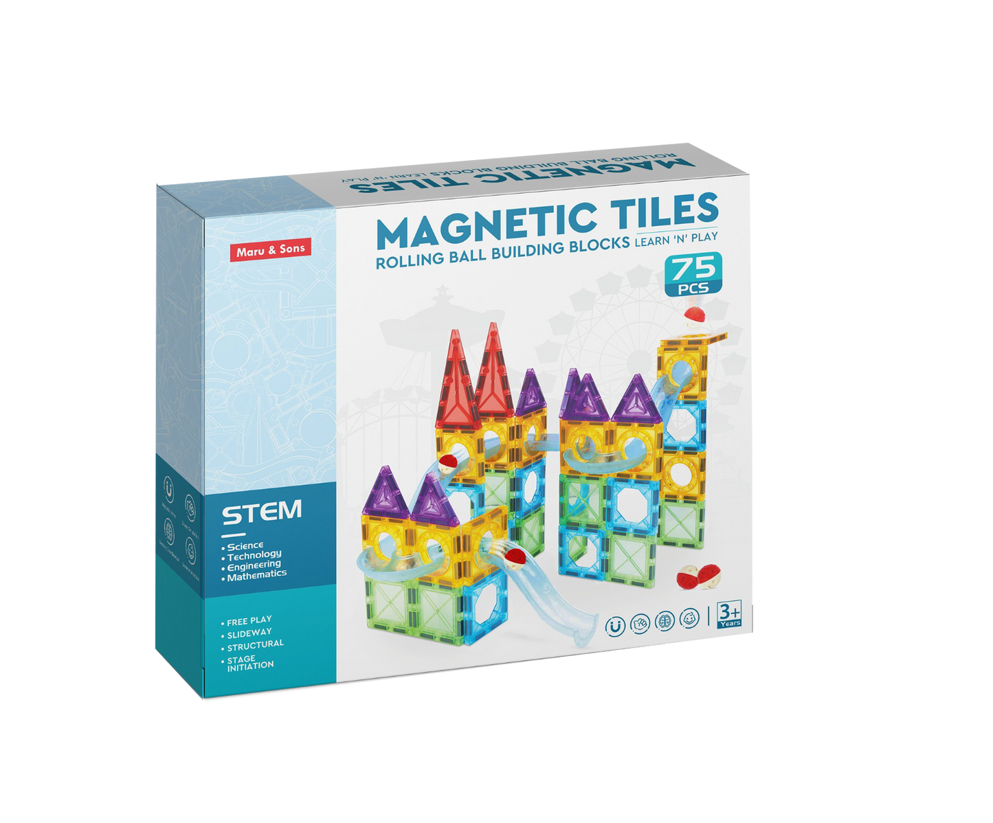 Magnetic Marble Run ball building blocks (75 pcs)